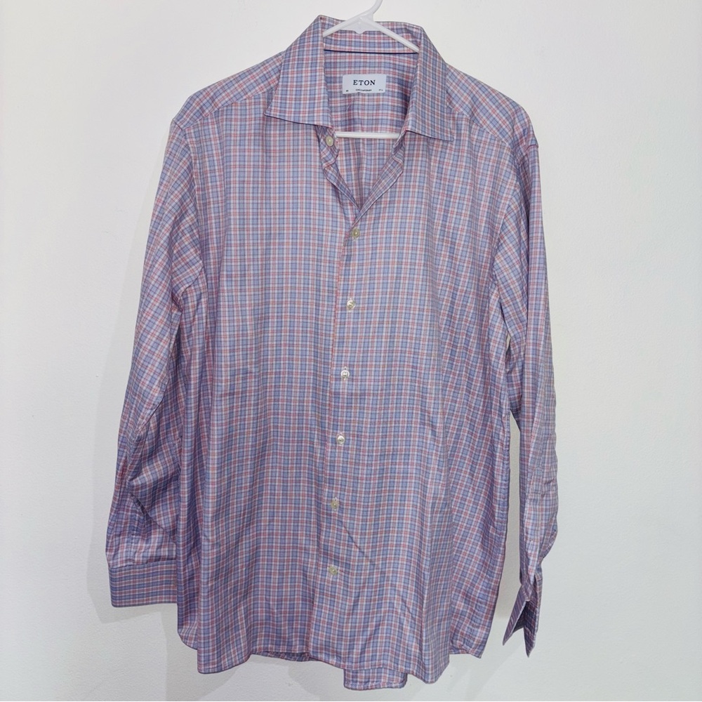 ETON blue red orange checkered Dress Shirt 17.5/44